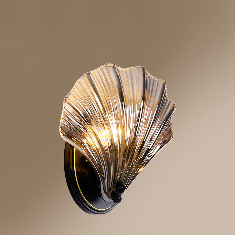 Contemporary Creative Iron And Glass Shell Shape 1-Light Wall Sconce Lamp For Bedroom And Living Room