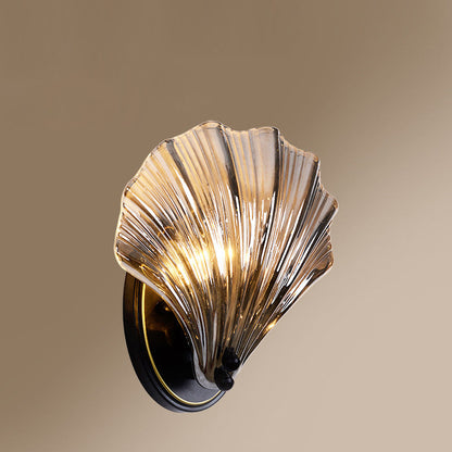 Contemporary Creative Iron And Glass Shell Shape 1-Light Wall Sconce Lamp For Bedroom And Living Room