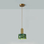 Traditional Japanese Globe & Cylinder & Semi-circle Jade Stone Metal 1-Light Pendant Light For Bedroom & Living Room