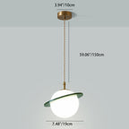 Traditional Japanese Globe & Cylinder & Semi-circle Jade Stone Metal 1-Light Pendant Light For Bedroom & Living Room
