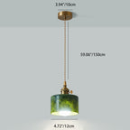 Traditional Japanese Globe & Cylinder & Semi-circle Jade Stone Metal 1-Light Pendant Light For Bedroom & Living Room