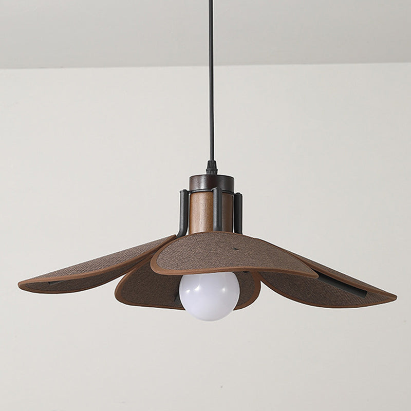 Traditional Vintage Rubber Wood & Fabric Round 1-Light Pendant Light For Dining Room, Living Room, Bedroom
