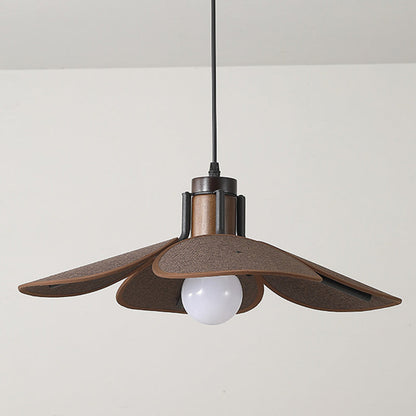 Traditional Vintage Rubber Wood & Fabric Round 1-Light Pendant Light For Dining Room, Living Room, Bedroom