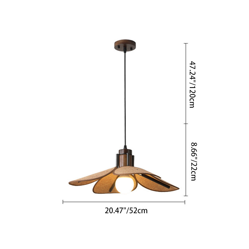 Traditional Vintage Rubber Wood & Fabric Round 1-Light Pendant Light For Dining Room, Living Room, Bedroom