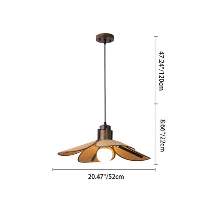 Traditional Vintage Rubber Wood & Fabric Round 1-Light Pendant Light For Dining Room, Living Room, Bedroom