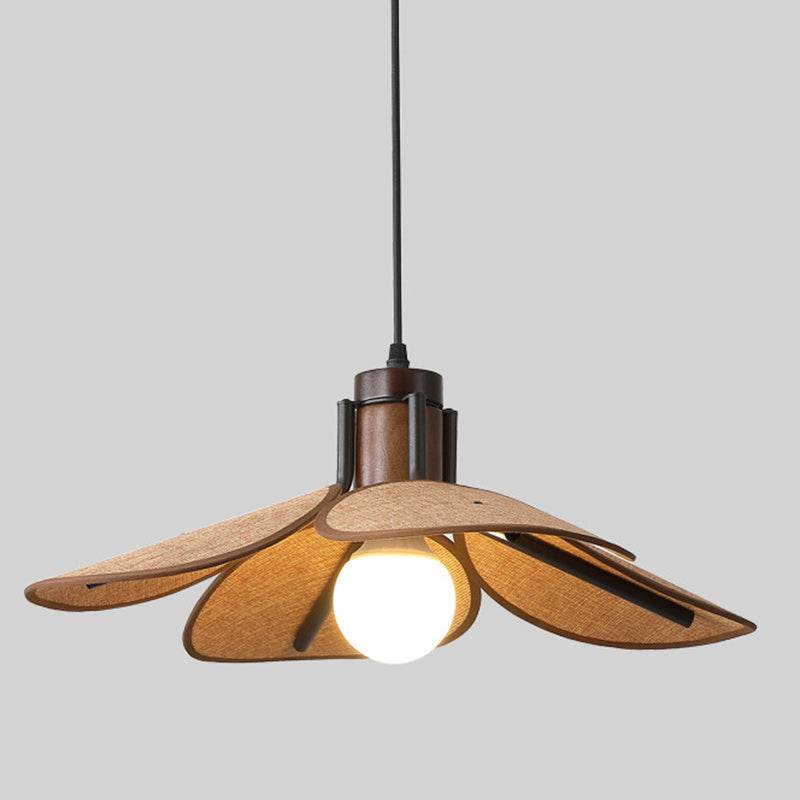 Traditional Vintage Rubber Wood & Fabric Round 1-Light Pendant Light For Dining Room, Living Room, Bedroom