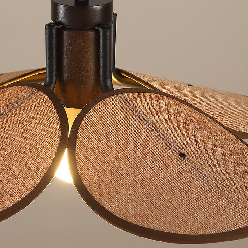 Traditional Vintage Rubber Wood & Fabric Round 1-Light Pendant Light For Dining Room, Living Room, Bedroom