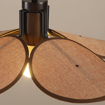 Traditional Vintage Rubber Wood & Fabric Round 1-Light Pendant Light For Dining Room, Living Room, Bedroom