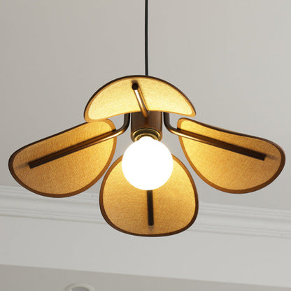 Traditional Vintage Rubber Wood & Fabric Round 1-Light Pendant Light For Dining Room, Living Room, Bedroom