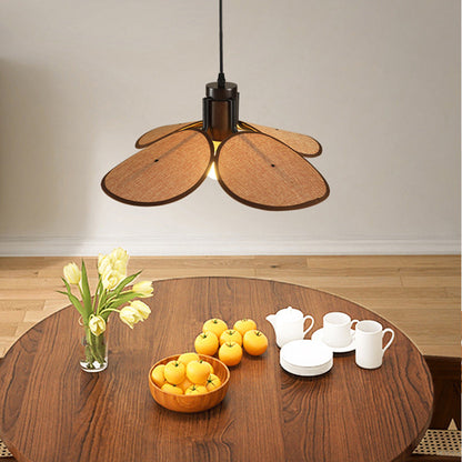 Traditional Vintage Rubber Wood & Fabric Round 1-Light Pendant Light For Dining Room, Living Room, Bedroom