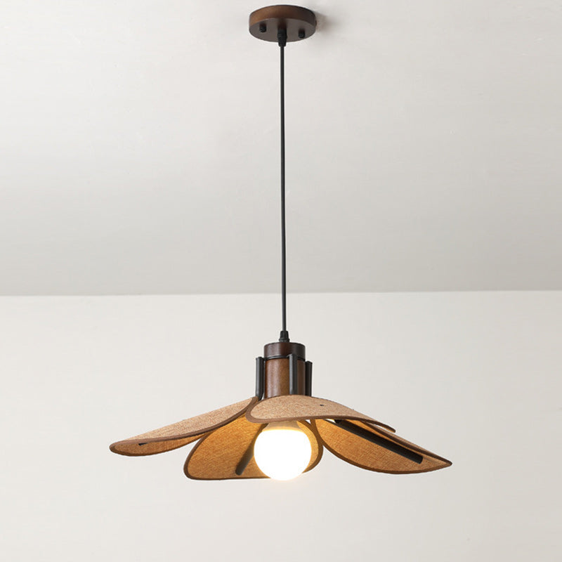Traditional Vintage Rubber Wood & Fabric Round 1-Light Pendant Light For Dining Room, Living Room, Bedroom