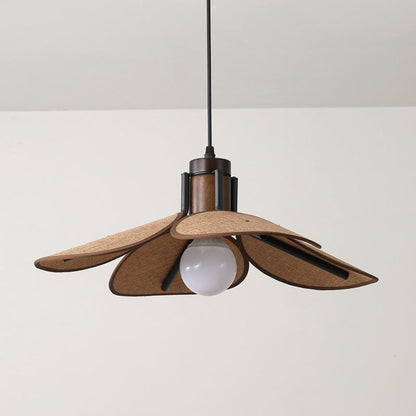 Traditional Vintage Rubber Wood & Fabric Round 1-Light Pendant Light For Dining Room, Living Room, Bedroom
