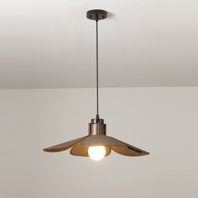 Traditional Vintage Rubber Wood & Fabric Round 1-Light Pendant Light For Dining Room, Living Room, Bedroom