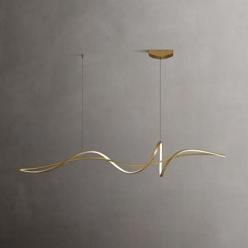 Modern Minimalist Aluminum, Iron & Acrylic Curved Linear LED Island Light Chandelier for Dining Room, Bedroom & Living Room
