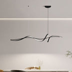 Modern Minimalist Aluminum, Iron & Acrylic Curved Linear LED Island Light Chandelier for Dining Room, Bedroom & Living Room BulbSquare