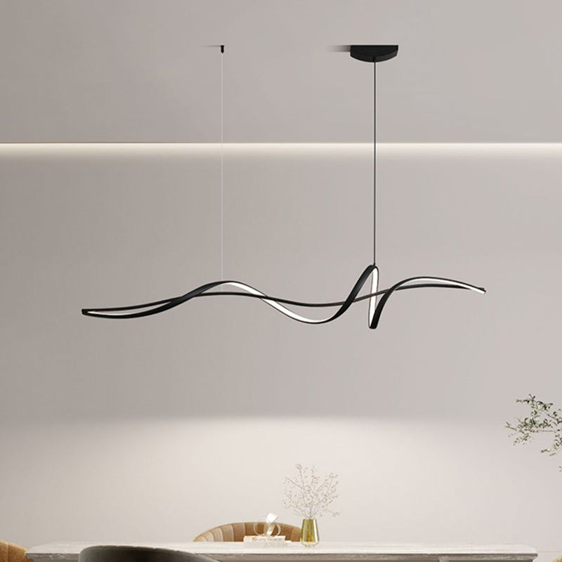 Modern Minimalist Aluminum, Iron & Acrylic Curved Linear LED Island Light Chandelier for Dining Room, Bedroom & Living Room