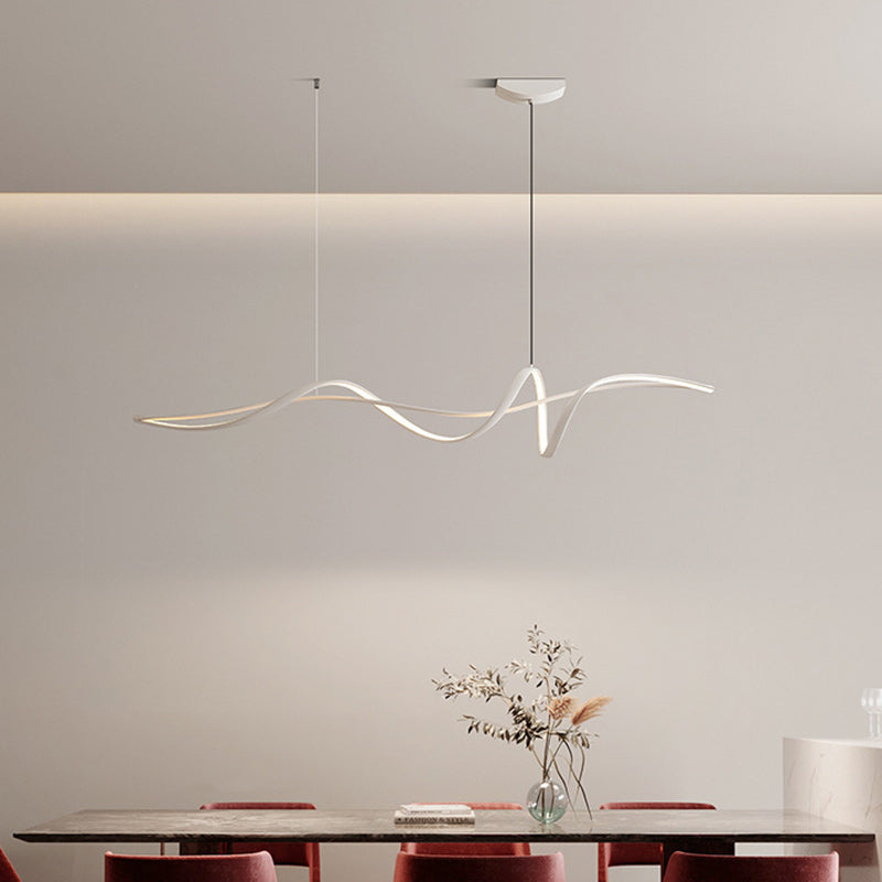 Modern Minimalist Aluminum, Iron & Acrylic Curved Linear LED Island Light Chandelier for Dining Room, Bedroom & Living Room BulbSquare