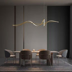 Modern Minimalist Aluminum, Iron & Acrylic Curved Linear LED Island Light Chandelier for Dining Room, Bedroom & Living Room BulbSquare