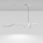 Modern Minimalist Aluminum, Iron & Acrylic Curved Linear LED Island Light Chandelier for Dining Room, Bedroom & Living Room BulbSquare