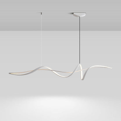 Modern Minimalist Aluminum, Iron & Acrylic Curved Linear LED Island Light Chandelier for Dining Room, Bedroom & Living Room