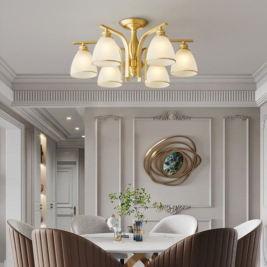 Modern Luxury Brass & Glass Cone 1/6/8/10-Light Semi-Flush Mount Ceiling Light For Bedroom, Living Room & Hallway