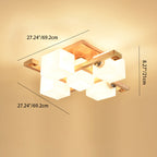 Contemporary Nordic Wood & Glass Square Cube 4/5/8/9-Light Semi-Flush Mount Ceiling Light For Bedroom & Living Room
