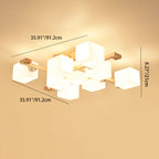 Contemporary Nordic Wood & Glass Square Cube 4/5/8/9-Light Semi-Flush Mount Ceiling Light For Bedroom & Living Room
