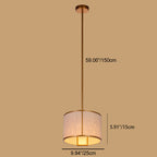 Traditional Chinese Carbon Steel & Fabric Cylinder Pendant Light 1-light for Bedroom & Living Room