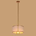 Traditional Chinese Carbon Steel & Fabric Cylinder Pendant Light 1-light for Bedroom & Living Room