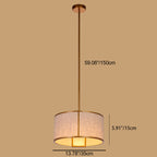 Traditional Chinese Carbon Steel & Fabric Cylinder Pendant Light 1-light for Bedroom & Living Room