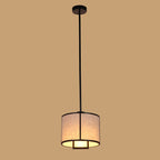 Traditional Chinese Carbon Steel & Fabric Cylinder Pendant Light 1-light for Bedroom & Living Room