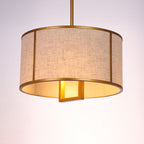 Traditional Chinese Carbon Steel & Fabric Cylinder Pendant Light 1-light for Bedroom & Living Room