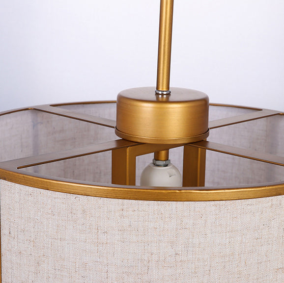 Traditional Chinese Carbon Steel & Fabric Cylinder Pendant Light 1-light for Bedroom & Living Room