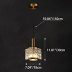 Modern Luxury Brass Glass Square 1-Light Pendant Light With Adjustable Cord For Bedroom And Living Room