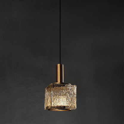 Modern Luxury Brass Glass Square 1-Light Pendant Light With Adjustable Cord For Bedroom And Living Room