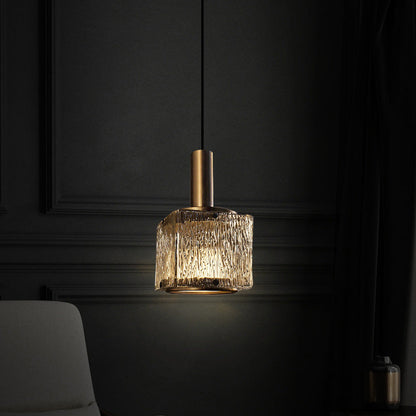 Modern Luxury Brass Glass Square 1-Light Pendant Light With Adjustable Cord For Bedroom And Living Room