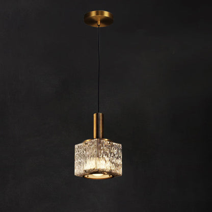 Modern Luxury Brass Glass Square 1-Light Pendant Light With Adjustable Cord For Bedroom And Living Room