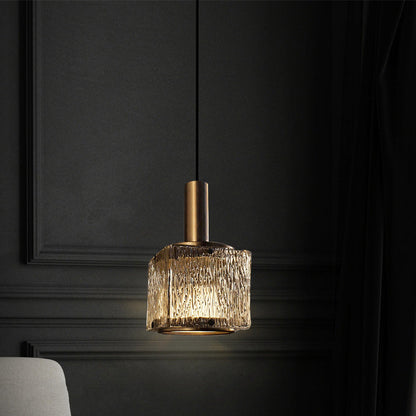 Modern Luxury Brass Glass Square 1-Light Pendant Light With Adjustable Cord For Bedroom And Living Room
