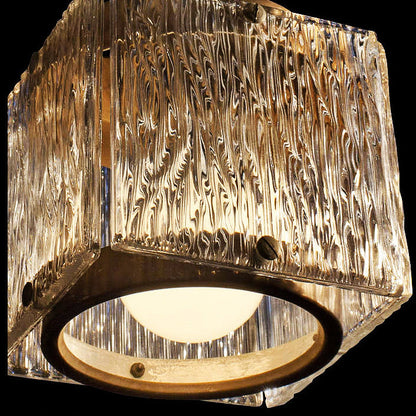 Modern Luxury Brass Glass Square 1-Light Pendant Light With Adjustable Cord For Bedroom And Living Room