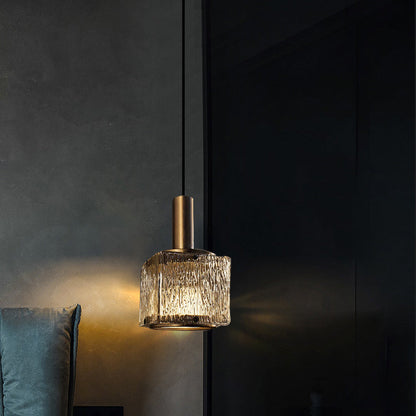 Modern Luxury Brass Glass Square 1-Light Pendant Light With Adjustable Cord For Bedroom And Living Room