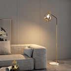 Contemporary Nordic Iron, Marble & Glass Round 1-Light Standing Floor Lamp With Adjustable Head For Living Room & Bedroom Lumendat