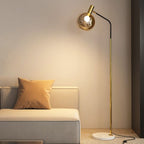 Contemporary Nordic Iron, Marble & Glass Round 1-Light Standing Floor Lamp With Adjustable Head For Living Room & Bedroom Lumendat
