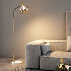 Contemporary Nordic Iron, Marble & Glass Round 1-Light Standing Floor Lamp With Adjustable Head For Living Room & Bedroom Lumendat