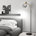 Contemporary Nordic Iron, Marble & Glass Round 1-Light Standing Floor Lamp With Adjustable Head For Living Room & Bedroom Lumendat