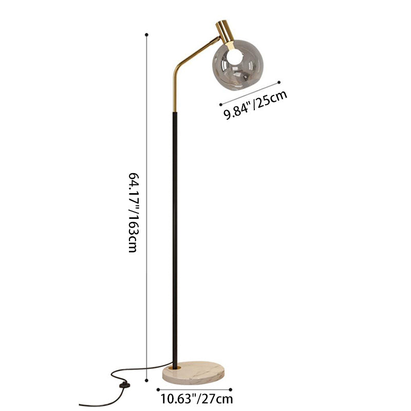Contemporary Nordic Iron, Marble & Glass Round 1-Light Standing Floor Lamp With Adjustable Head For Living Room & Bedroom Lumendat