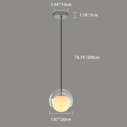 Contemporary Nordic Iron & Glass Round 1-light Pendant Light for Bedroom, Dining Room & Living Room