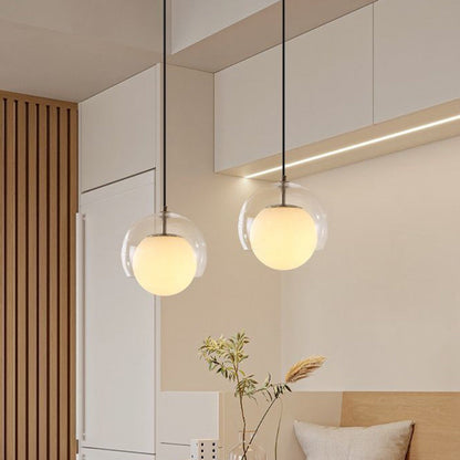 Contemporary Nordic Iron & Glass Round 1-light Pendant Light for Bedroom, Dining Room & Living Room