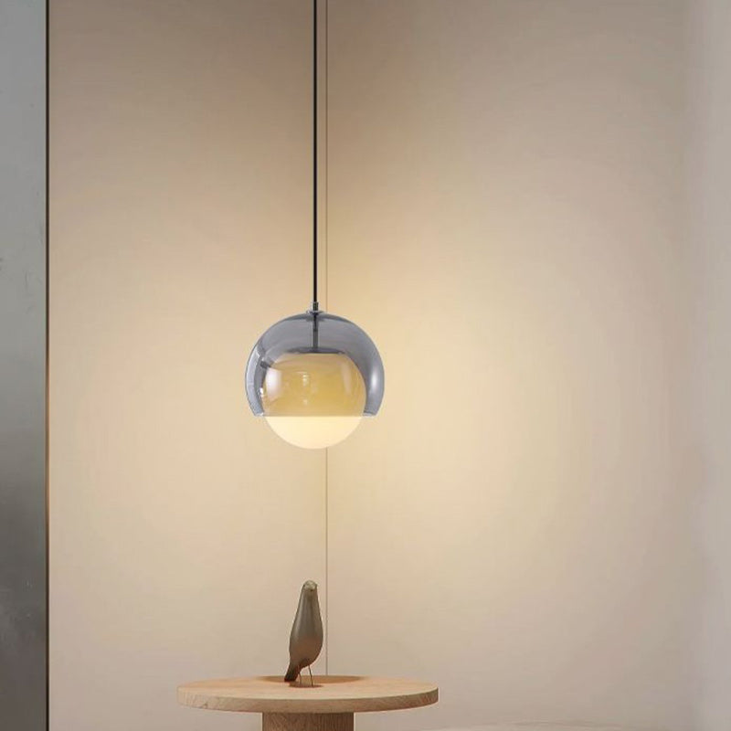 Contemporary Nordic Iron & Glass Round 1-light Pendant Light for Bedroom, Dining Room & Living Room