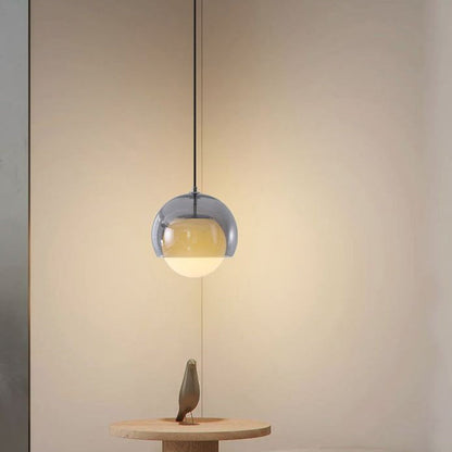 Contemporary Nordic Iron & Glass Round 1-light Pendant Light for Bedroom, Dining Room & Living Room