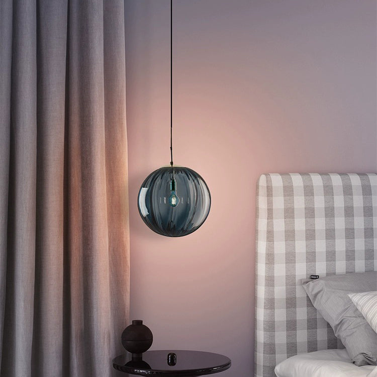 Contemporary Nordic Glass & Metal Round 1-light Pendant Light for Bedroom & Living Room